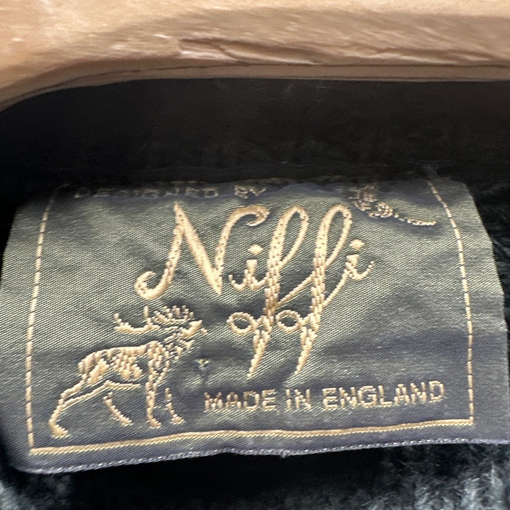 Niffi Made In England Ribbed Knit Sweater Olive Suede Elbow Shoulder Patches L - Picture 4 of 8